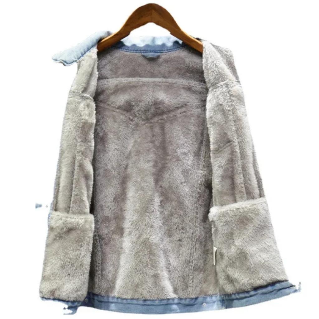 Denim Coat Men Thick Jackets Warm Coats Turn Down Collar Full Sleeve Single Breasted Simple Casual Loose Jacket Winter