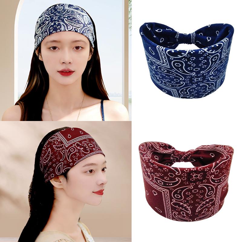 Bohemian Cashew Yoga Sports Sweat-Wicking Elastic Cotton Headband for Women