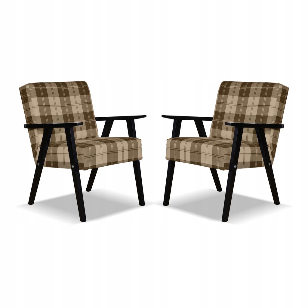 Fotel PRL zestaw retro vintage SOLER Family Meble krata brązowo - beżowa