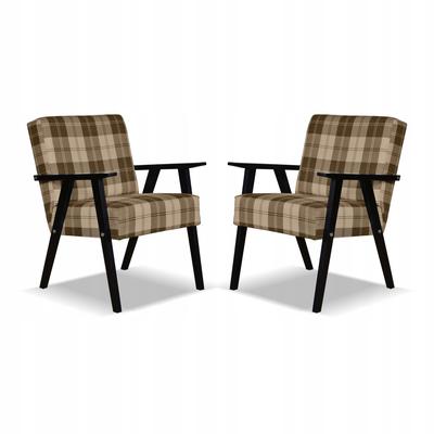 Armchair PRL Set Retro Vintage SOLER Family Furniture Check Brown - Beige