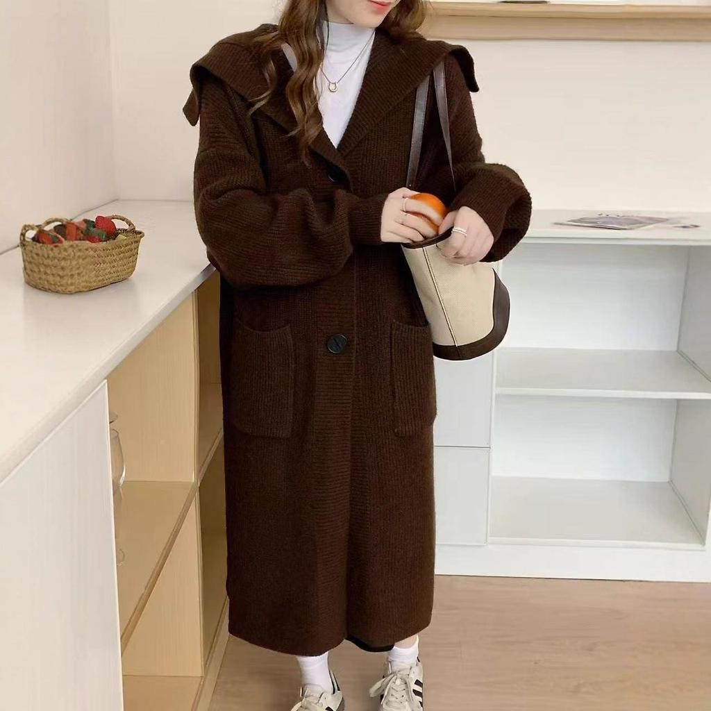 Damen Strickcardigan Herbst/Winter 2025 - Lang, locker, dicker Revers-Pullovermantel