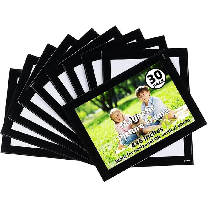 Magnetic Picture Frames with Black Border(4"X6",10 Pack),Magnet Photo Frame Pockets/Postcard Holder,Decorations for