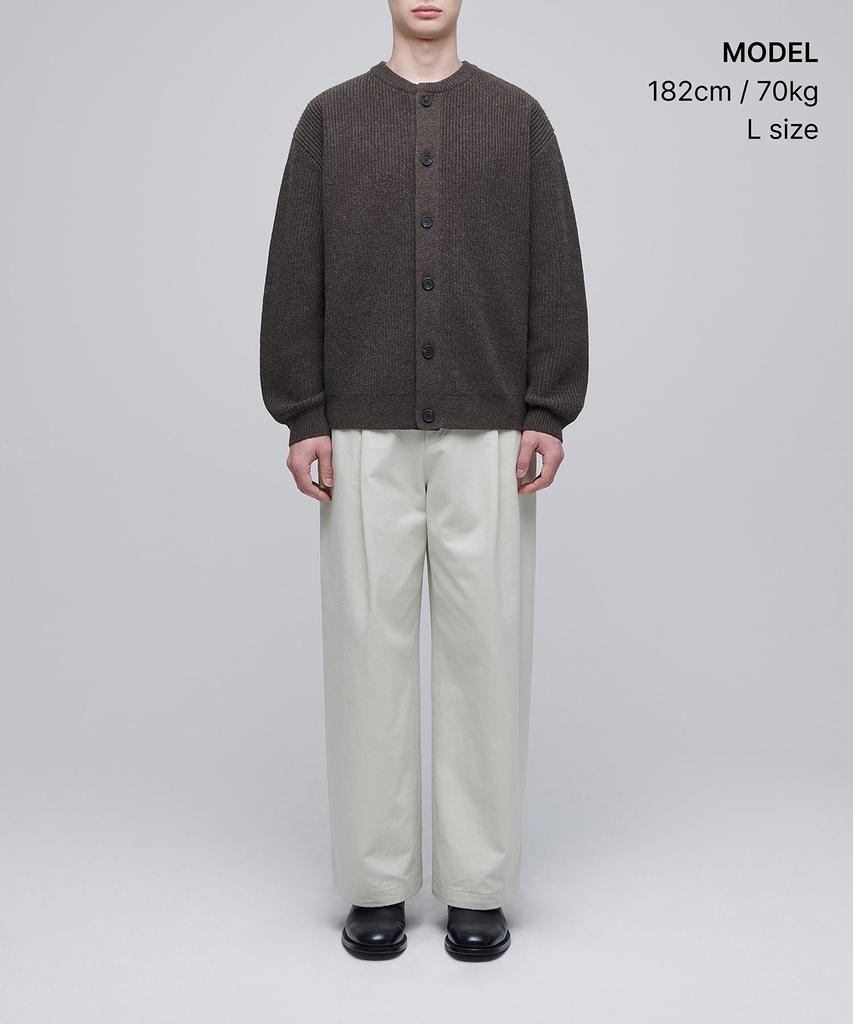 Musinsa Standard Relaxed Ribbed Round Neck Cardigan [Heather Brown]