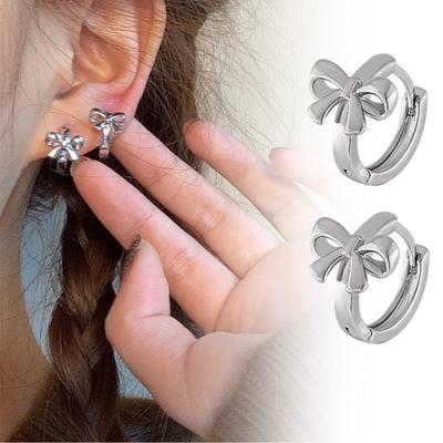 Fashion Simple Bowknot Hoop Earrings for Women Girls Kid Silver Plated