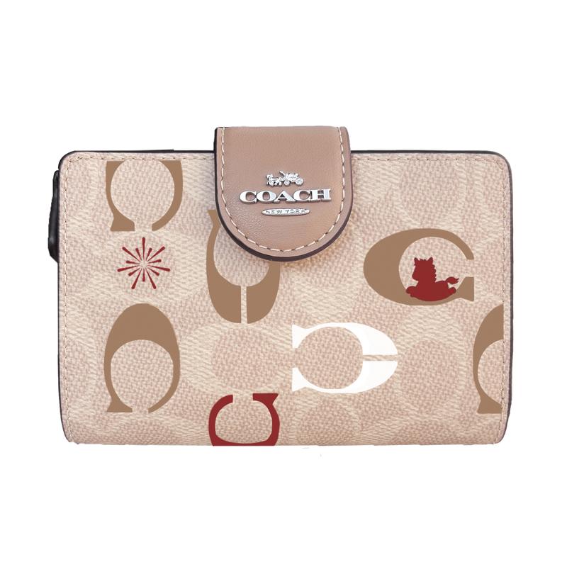 

COACH wallet [Customized bag] CanvasSignature 13 Jima Carry CNY Series Hand-painted Fireworks Horseshoe Simple Galloping pony (sand color) коричневий