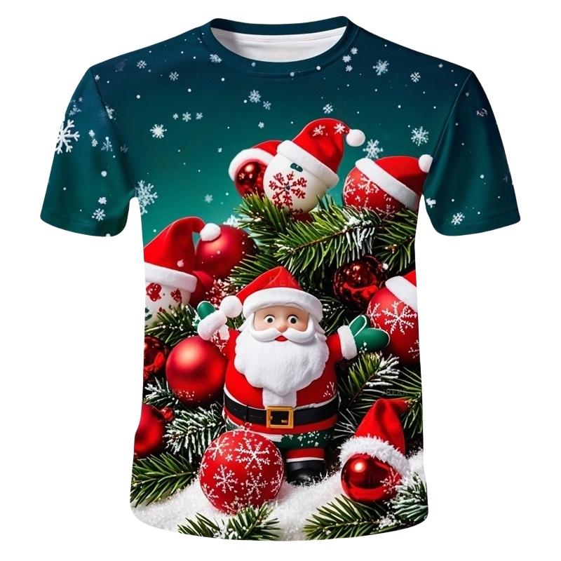 3D Print Santa Claus Christmas T-Shirt Short Sleeve Children's Holiday Celebration Clothing for Boys And Girls Kids' T-shirt