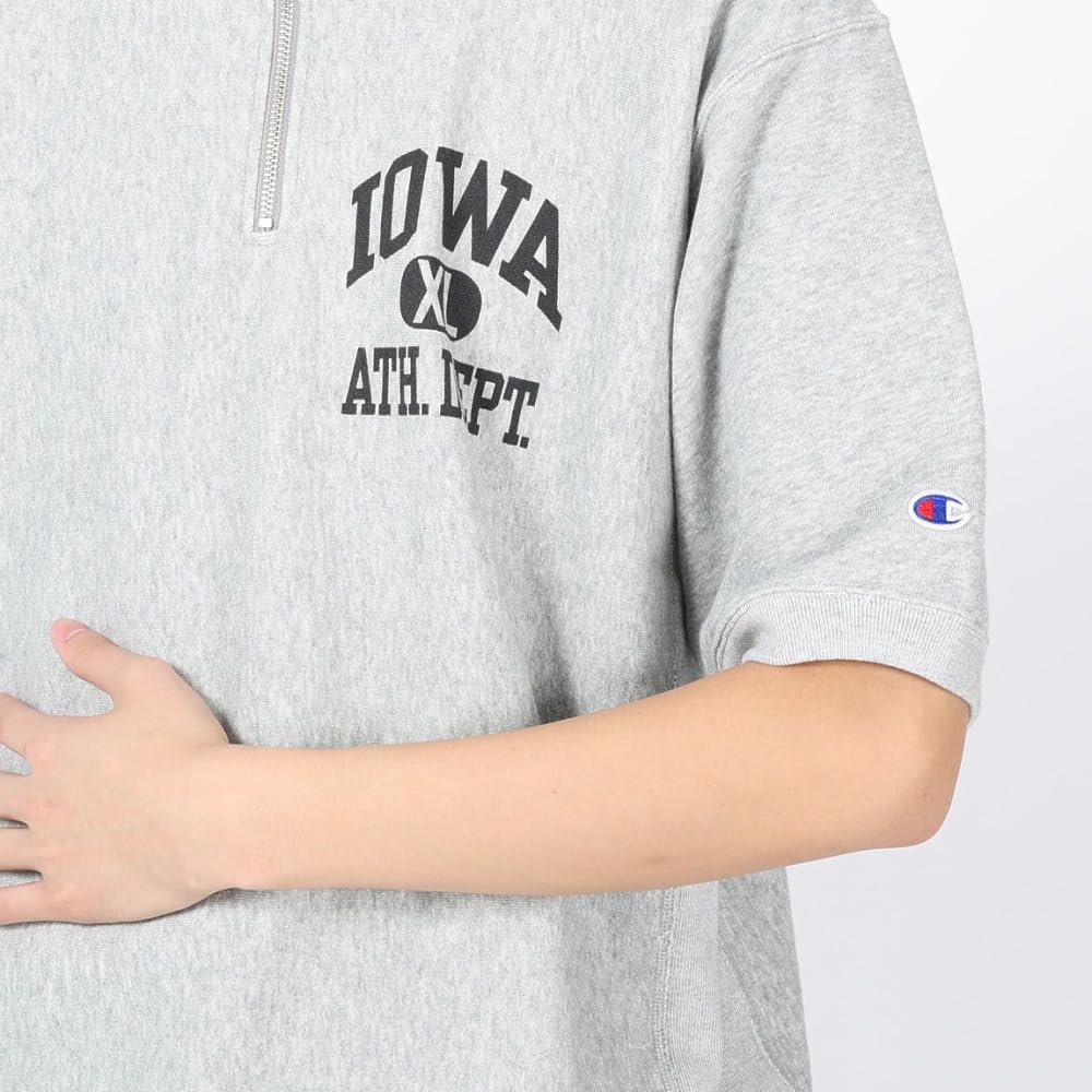 Champion Short Sleeve 10oz Graphic Reverse Oxford Gray Men's Sweatshirt, 100% Cotton, Fleece, Print, Weave® Half-Sleeve Half-Zip Sweatshirt, C3-Z007,