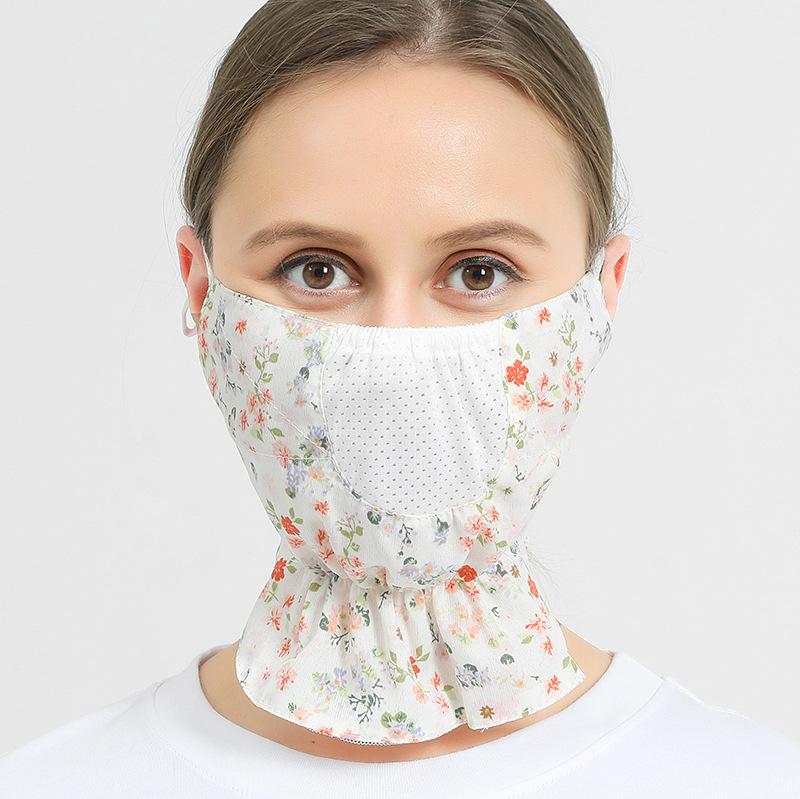 

Солнцезащитная хлопковая цветочная маска для велоспорта для женщин, дышащая маска для шеи, вуаль, маска белый