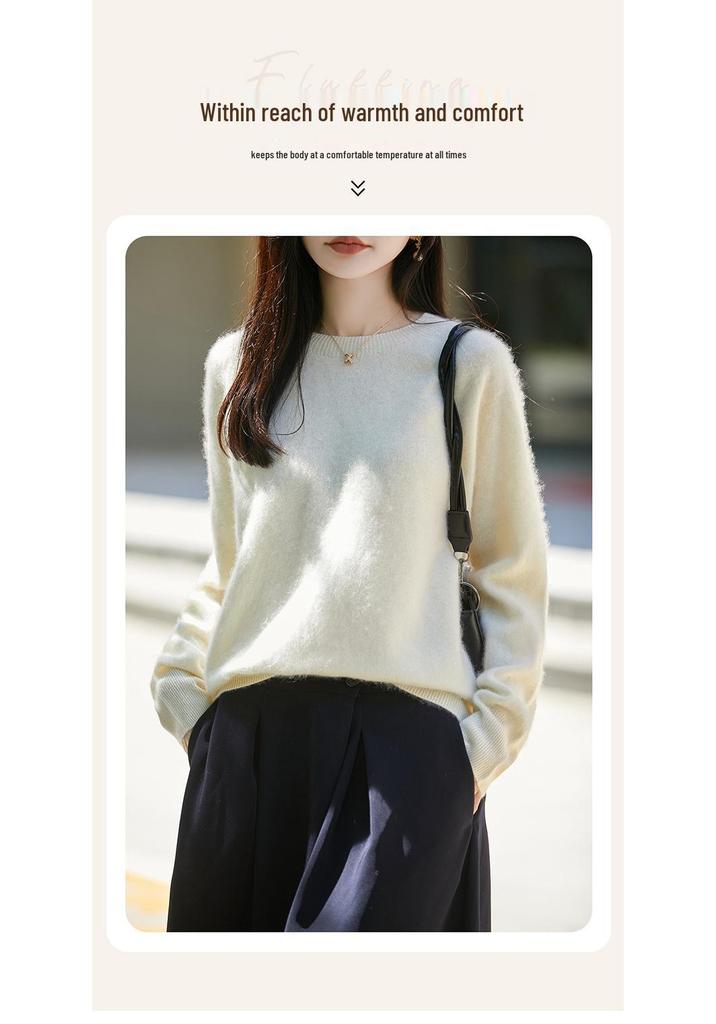 2026 Autumn/Winter Women's Loose Round Neck 100% Wool Long Sleeve Sweater