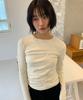 RONRON Ruched Slim Fit T Shirt Ivory Dot