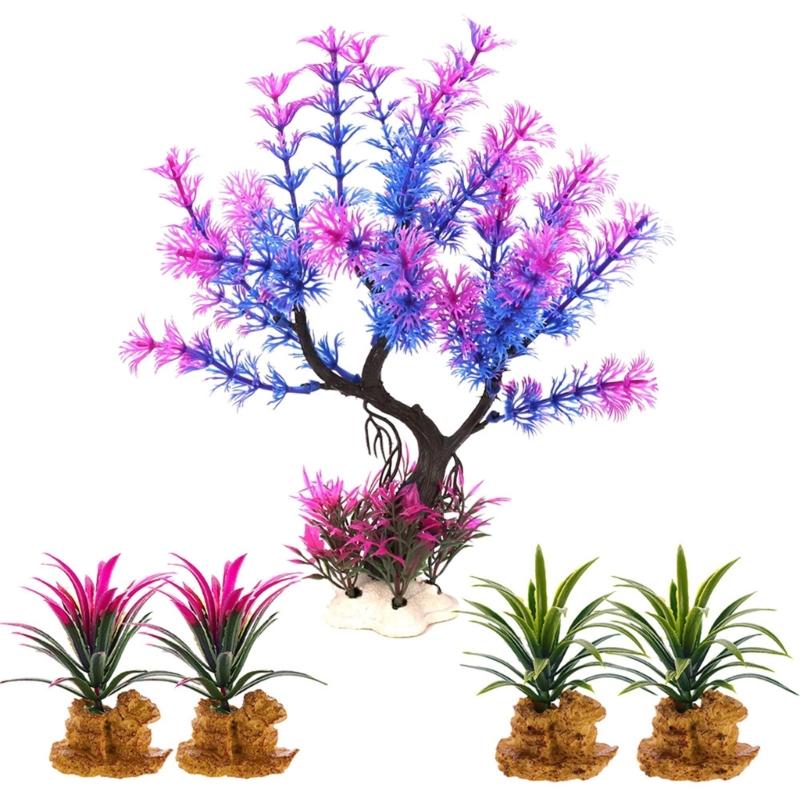 Aquariums Water Plant Simulation Artificial Moss Tree with Base for Fishtanks Environment Enhancing Landscape Accessories