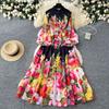 Flowers Spring Clothing Silm Long Puff Sleeve Dress