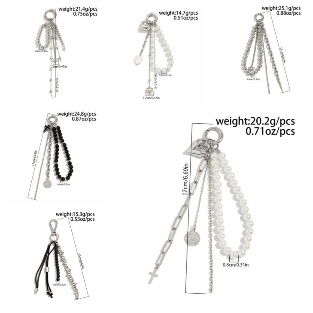 Peach Heart Shape Bead Bag Chain Metal Pendant Jewelry Pearl Beaded Keychain Bag Accessories