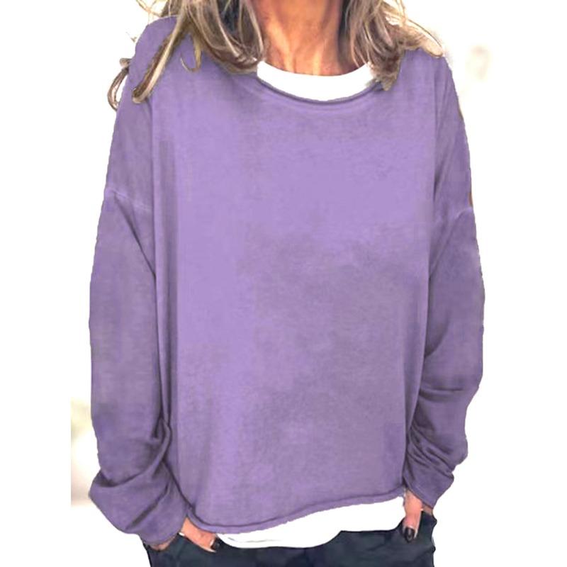 

YYFS Женская мода Повседневная весна-осень Однотонные принты Длинные рукава О-образный вырез Блузки и рубашки XXXL светло-фиолетовый