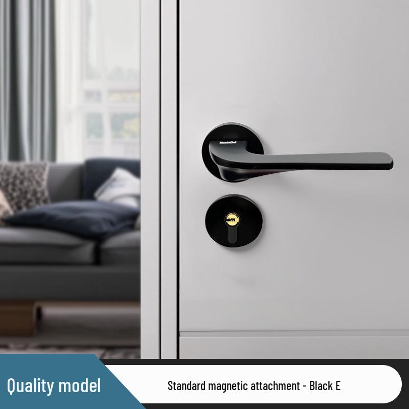 Universal Magnetic Black Bedroom Door Handle Lock - Silent, Solid Wood Design