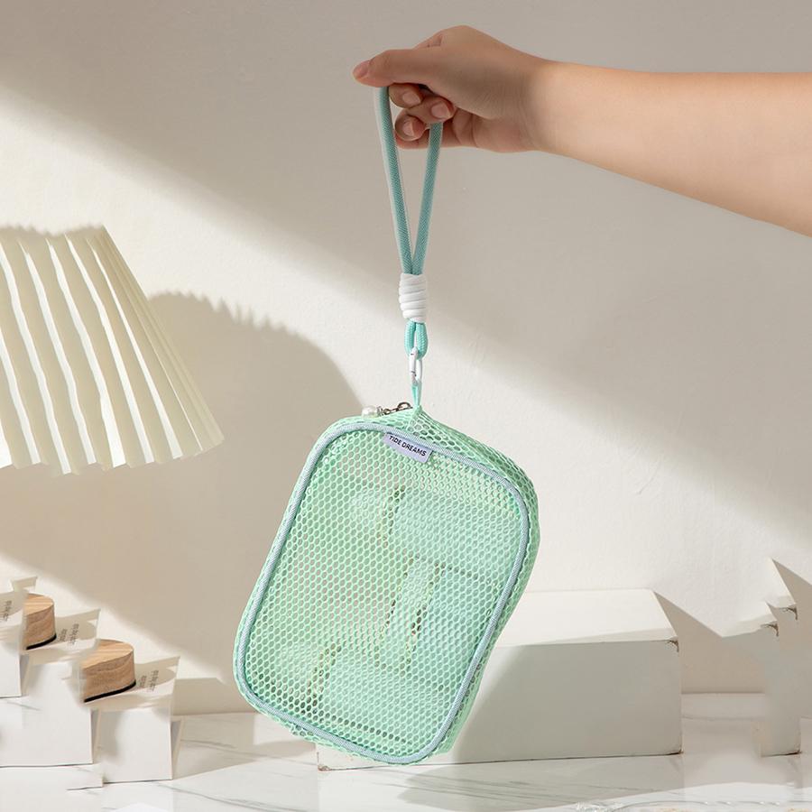 Portable Travel Makeup Bag Mini Grid Storage Bag Breathable Cosmetic Storage Pouch Compact Size Single Color