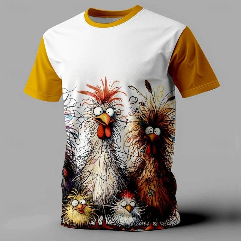 Men's Humor Chicken T Shirt Funny 3D Animal Rooster Print Short Sleeve T-Shirts Outdoor Casual Street Style Sports Male Clothing