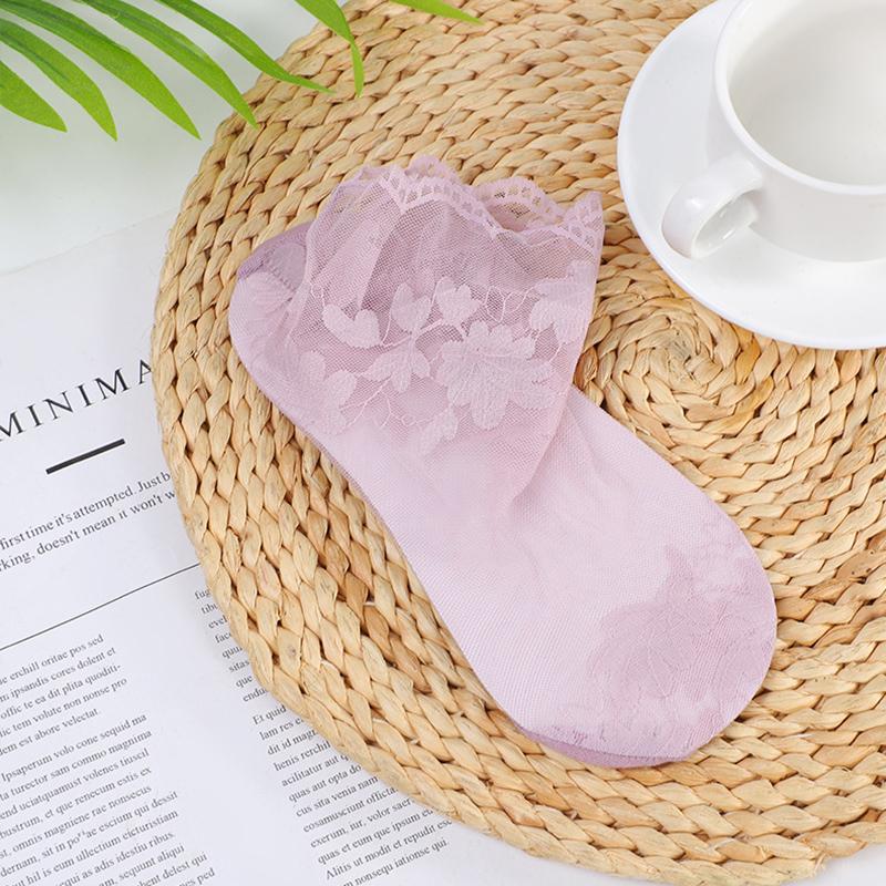 Socks women's Lace Transparent Lolita Invisible Summer Thin Non-slip Short  Ankle Black Low Cut Boat Sock