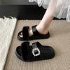 Fashion Women Summer Casual Fluffy Slippers With Fur Flat Non-Slip Fox Fur Furry Slides Large Size Shoes Fur Sandals