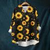 Women's Loose Ruffled Floral Print Stand Collar Long Sleeve Cotton And Linen Top