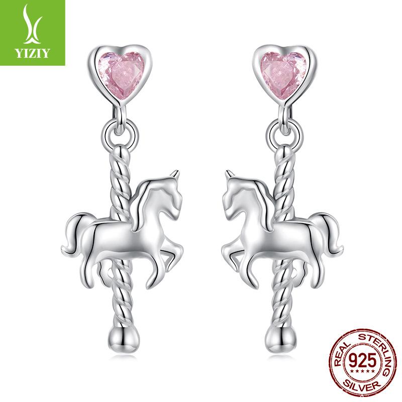 

Серьги-карусели для женщин, персонализированные серьги-пусеты Love Pony из стерлингового серебра 925 пробы 925 silver