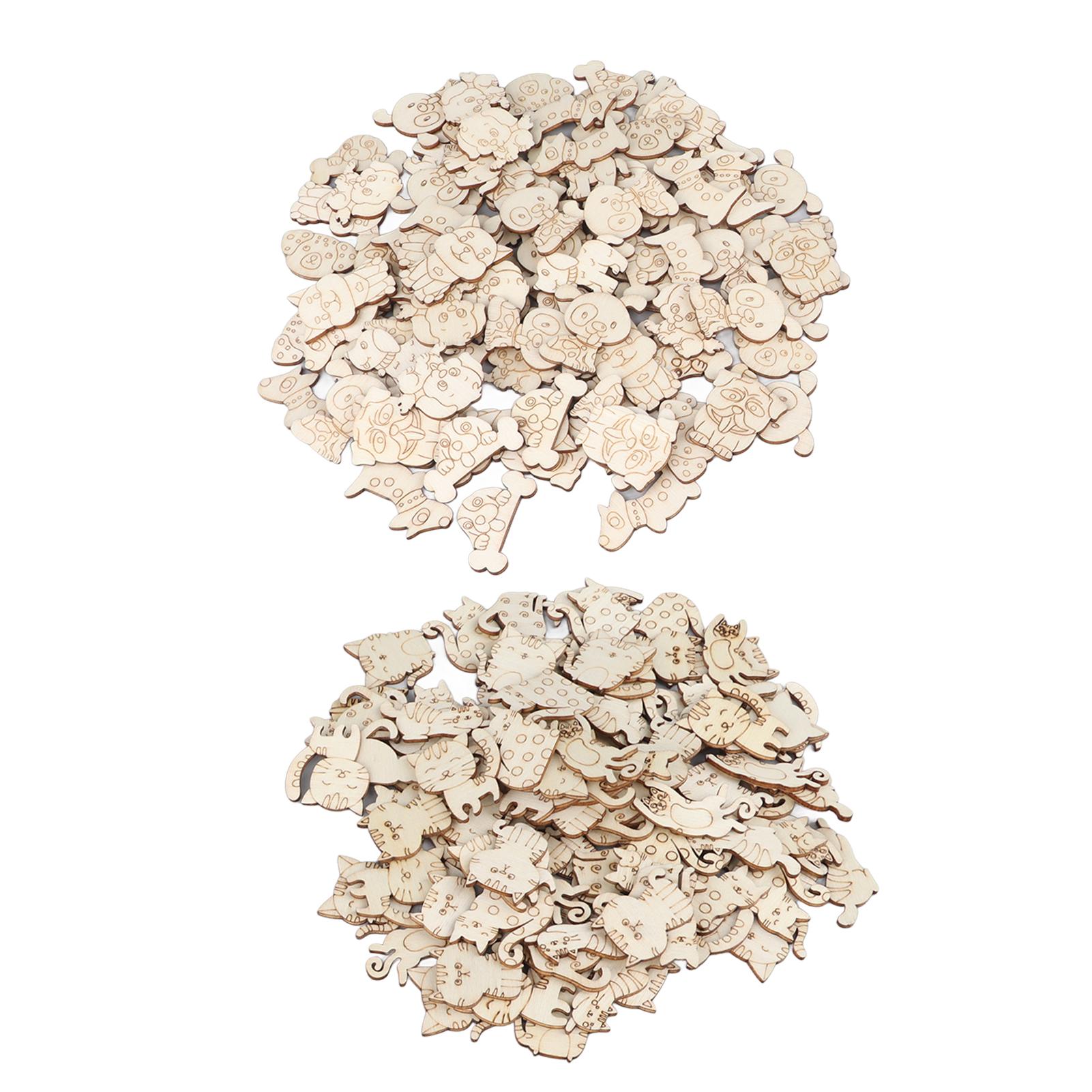 

200 шт. Неокрашенные деревянные фишки с животными Сделай сам Инновационные пустые деревянные украшения в виде кошек и собак для дома