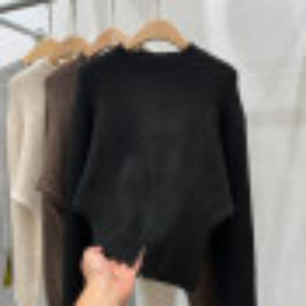 

A New Design of A Stylish Round-neck Sweater for Women In Early Autumn, with A Semi-zipper Hem and A Cinched Waist One size чёрный