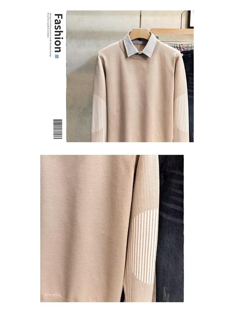Men's Stylish Knit Sweater: Spring & Autumn, Fake Two-Piece, Casual Japanese Trend