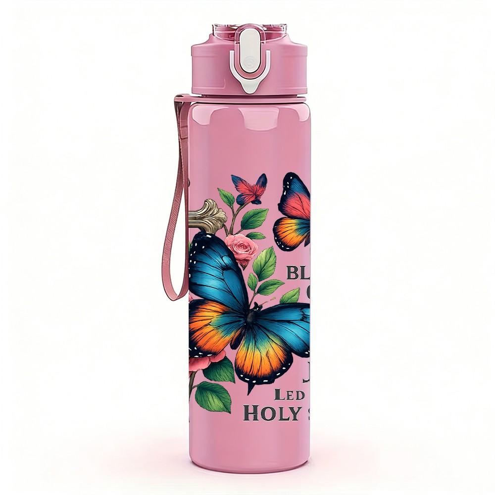1PC Cross Rose Butterfly Faith Pattern 750ml Color Plastic Sports Water Bottle Leakproof Flip Straw Lid Suitable for Sports Office Home Use