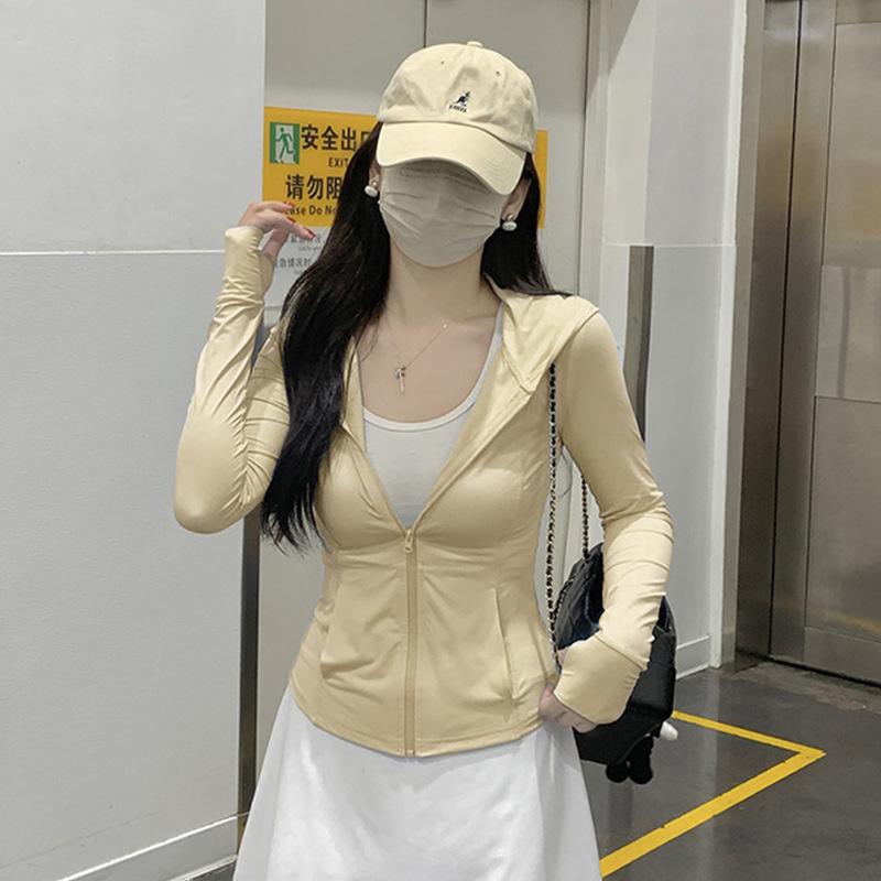 

Cute Ice Silk Slim Sun Protection Clothes for Women In Summer New Small Suit Sports Top Sun Protection Clothes S