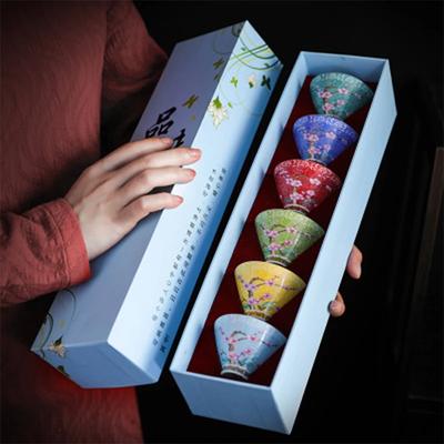 6Cups Ceramic Small Tea Bowl Hand Drawn Peach Flower Tea Cup Outfit Chinese Kungfu Tea Set Ceremony Mug