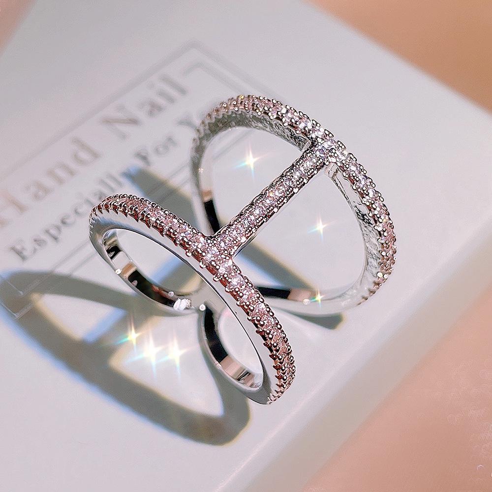 

Fashion Zircon Double Student Opening Rings for Woman 2024 New Luxury Gothic Finger Jewelry Wedding Party Girl s Sexy Ring 7
