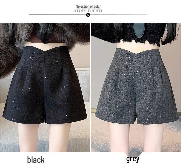 Women's Glitter Tweed High-Waisted Wide-Leg Shorts - Autumn/Winter 2025 Fashion
