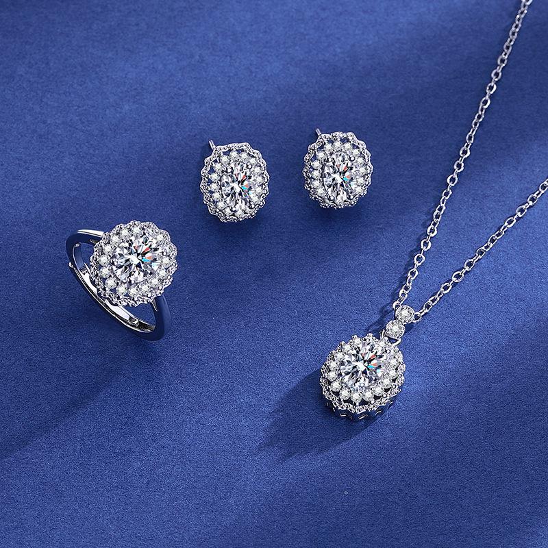 Milgrain Diamond Ruby Trio: Open Ring, Pendant Necklace & Stud Earrings Set
