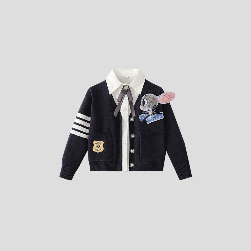 Girls' Autumn Rabbit Police Officer JK Uniform Set - Includes Woolen Pleated Skirt