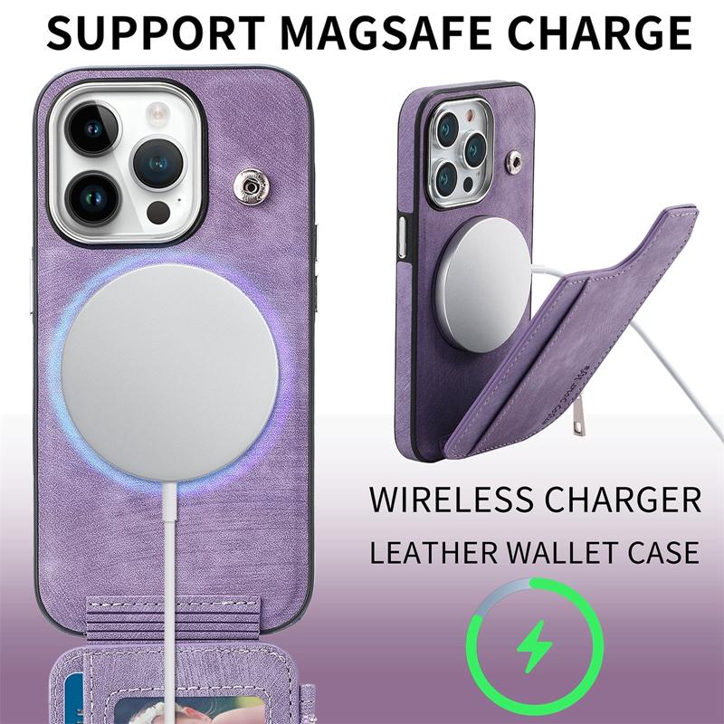 Multifunktionale kabellose Lade-Telefonhülle mit Reißverschluss-Brieftaschenfach für iPhone 14 Pro Max, PU-Leder-Ständerhalter, Flip-Cover für iPhone 14 Pro
