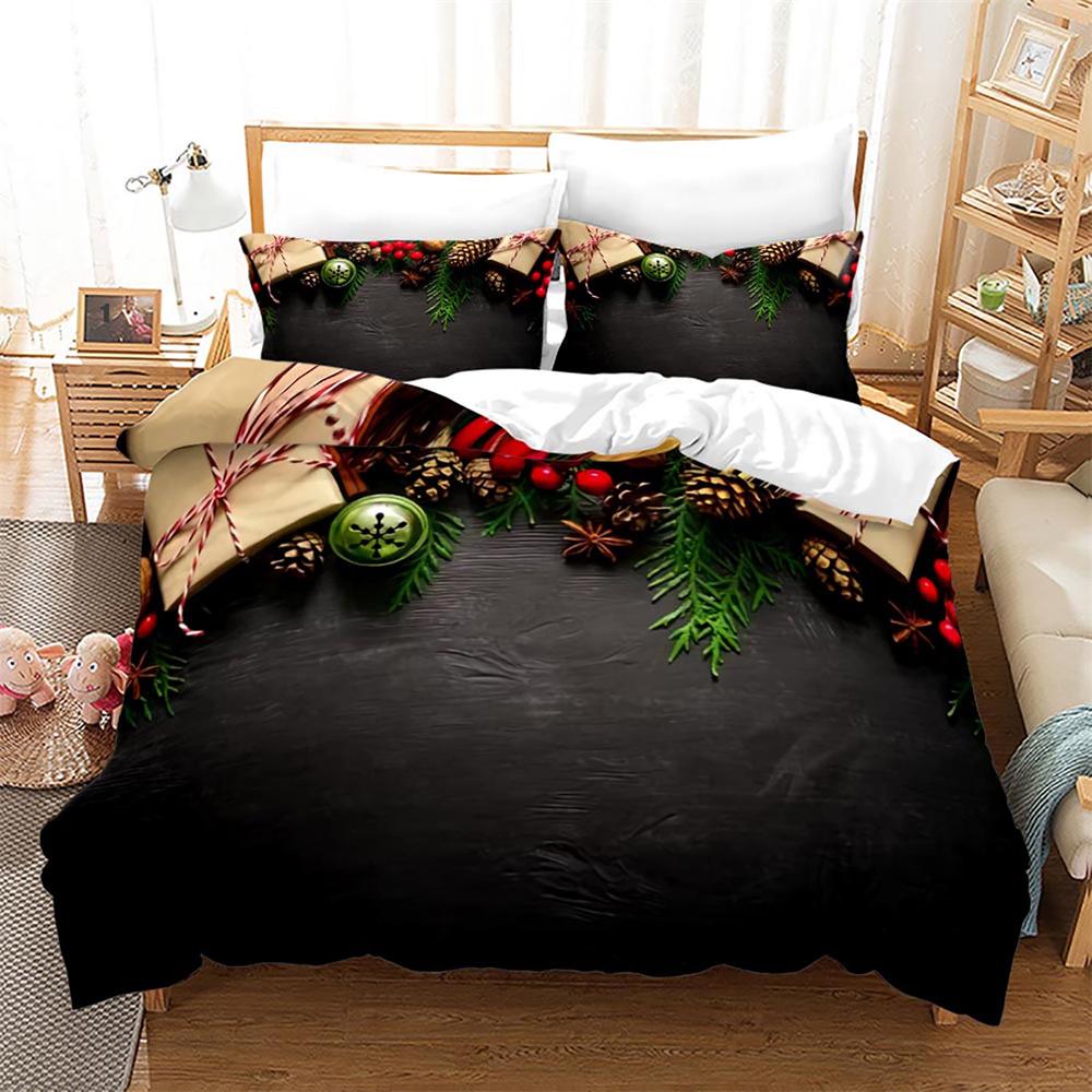 Christmas Duvet Cover Set King Size Snowflake Bells Pattern Festival Bedding Set Polyester Comforter Cover For Kids Boys Girls