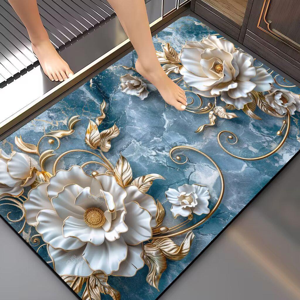 3D Floral Diatom Mud Quick-Dry Bathroom Mat - Absorbent, Soft, Non-Slip Toilet & Kitchen Carpet