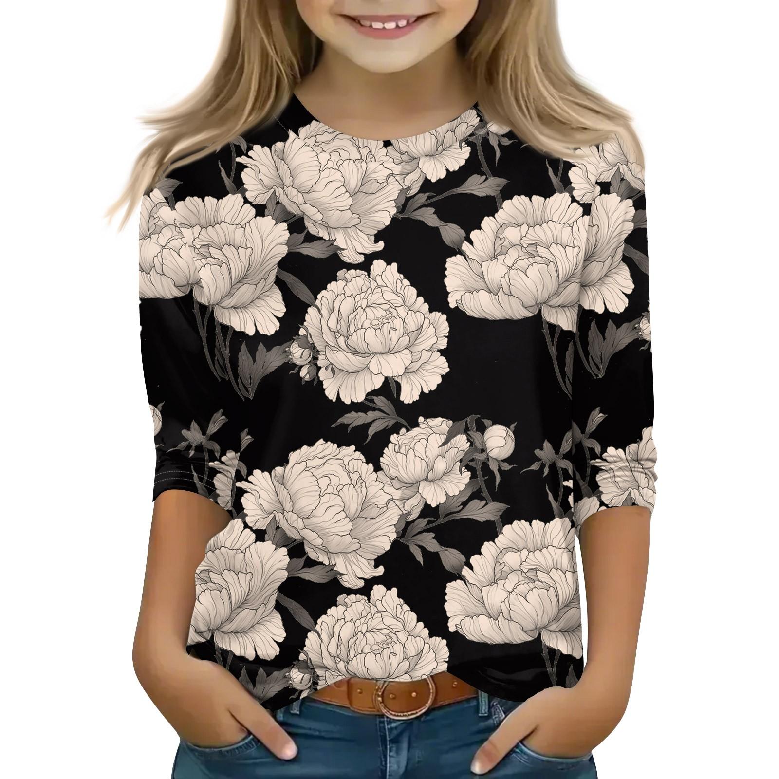 

Топы с принтом для девочек 5-16 лет с круглым вырезом и рукавами 3/4 Футболки Модные топы Наряды Футболки 110 бежевый