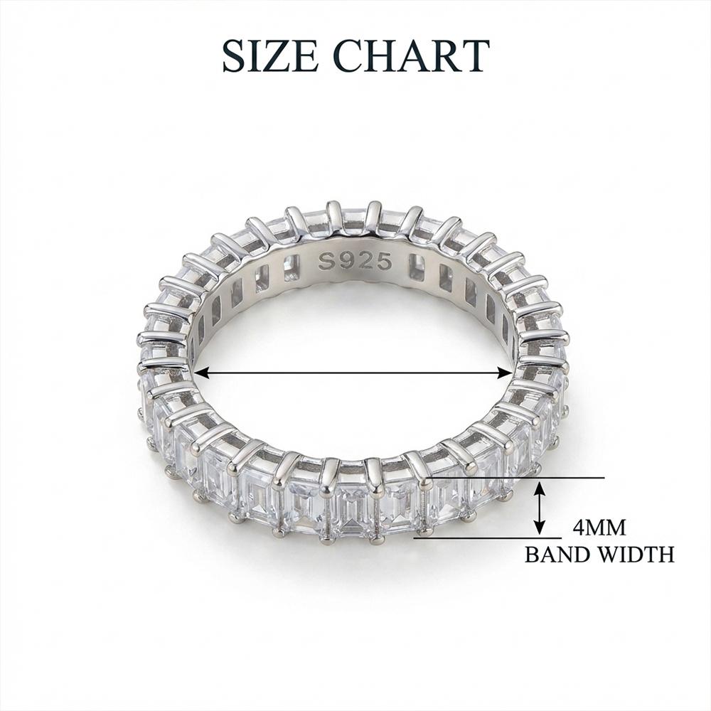 KNOBSPIN Emerald Cut Moissanite Eternity Ring CopperWedding Band D VVS Lab Grow Created Moissanite Rings for Women