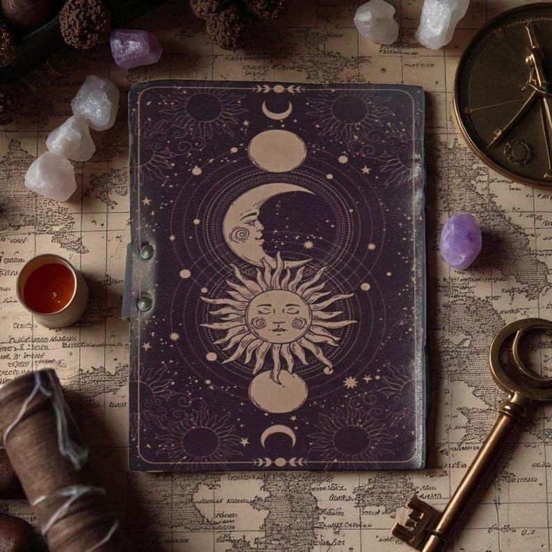 Sun & Moon Leather Journal: Vintage Spell Book of Shadows Grimoire