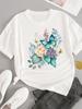 (Asian Size) sweet flower feather Short Sleeve T-shirts Women's Top T Female Print  Fashion O-neck Casual Clothing  Graphic Tee