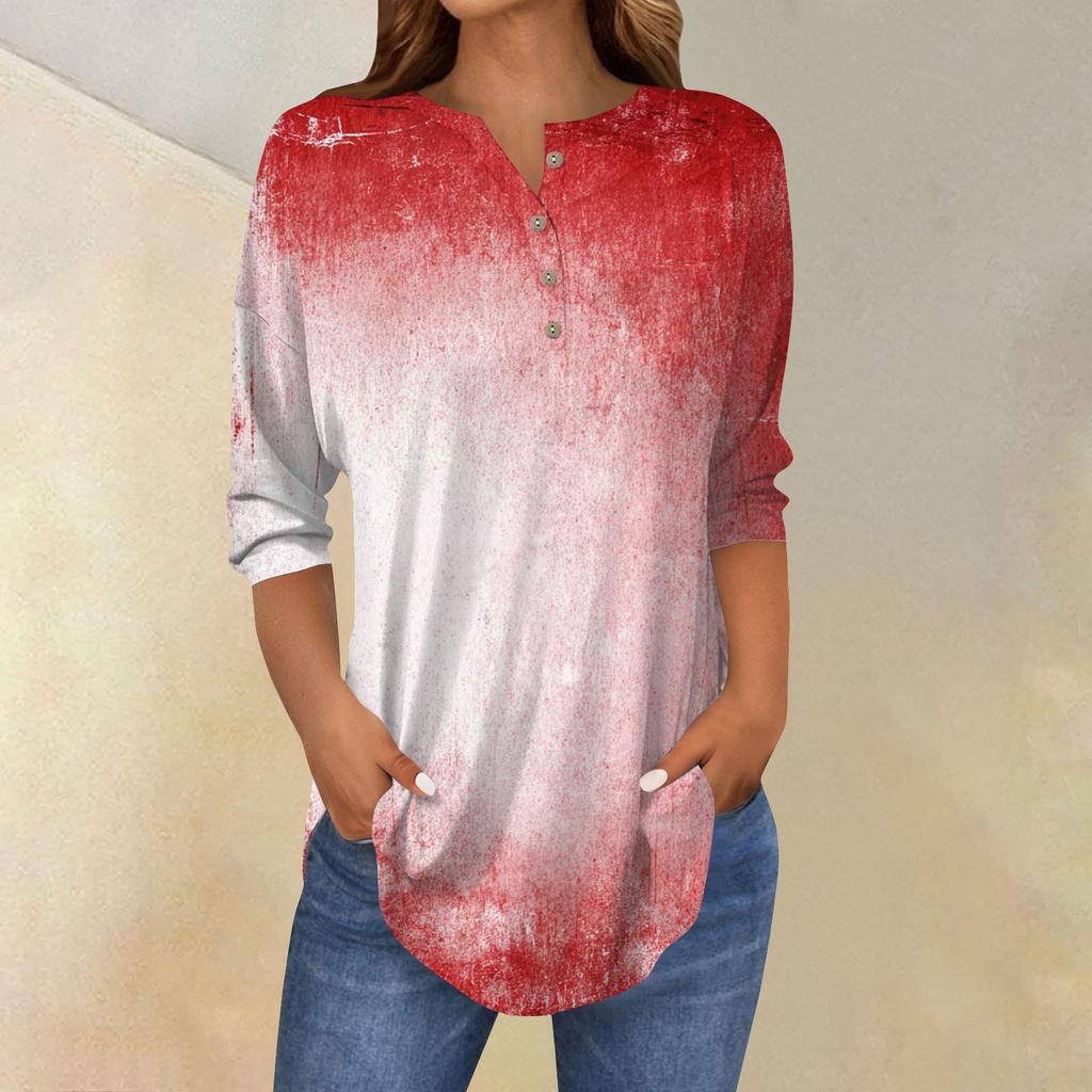 Women's Fashion Loose Button Collar Halloween Print Long Sleeve T-Shirt Top Pullover