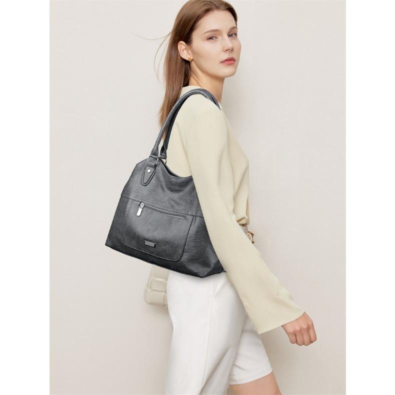 Large Capacity Soft Leather Minimalist Casual Tote Bag for Ladies