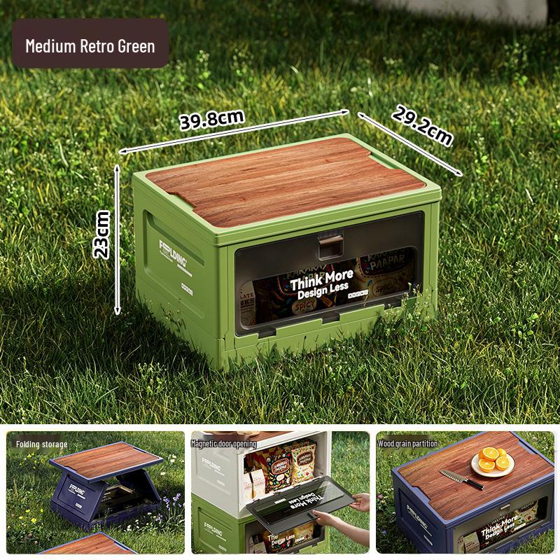 Extra Large Outdoor Storage Box: Side-Opening, Wood Lid, Foldable Camping & Car Trunk Organizer