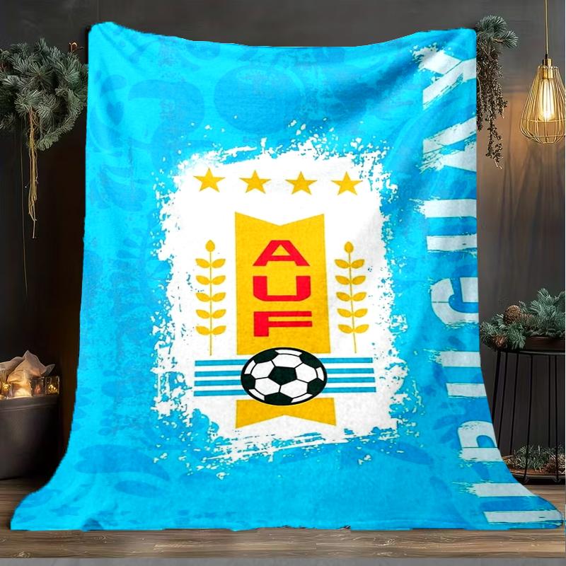 1pz Coperta morbida in flanella stampata con bandiera del football nazionale dell'Uruguay per camera da letto adulta, soggiorno, divano, campeggio, viaggi, regali per tifosi, regali di Natale