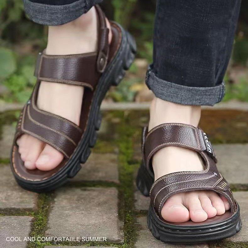Men's 2026 Faux Leather Sandals: Dual-purpose, Non-slip, Soft Sole Flip-flops for Summer Outdoor Wear.