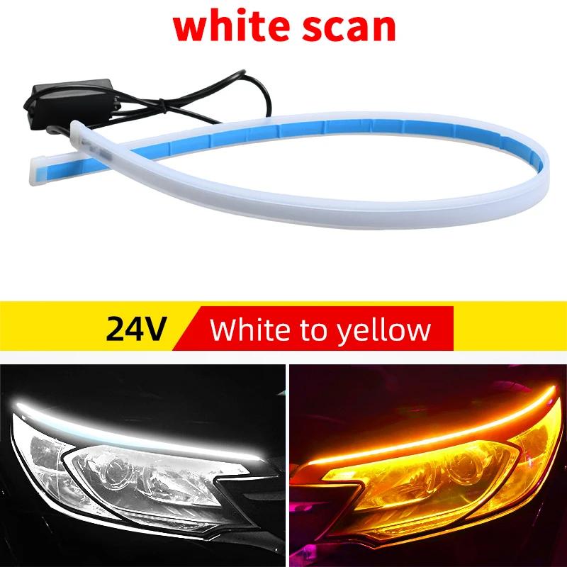24V Truck LED Daytime Running lights Headlight Turn Signal Light Bar Flexible DRL Start Scanning Ultra-thin Car Decoration Light