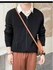 Autumn/Winter Men's Korean Style Knit Cardigan - Trendy Solid Color Round Neck Loose Sweater