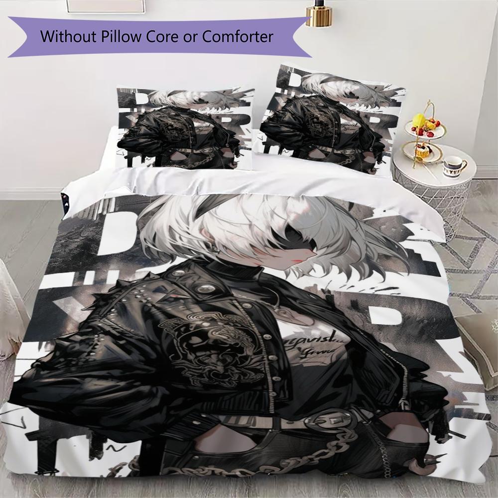 

NieR Automata Pattern Bedding uilt Set uilt Cover Pillowcase Home Decoration Birthday Gift (1 * duvet cover + 2 * pillowcase without core) 135x200cm